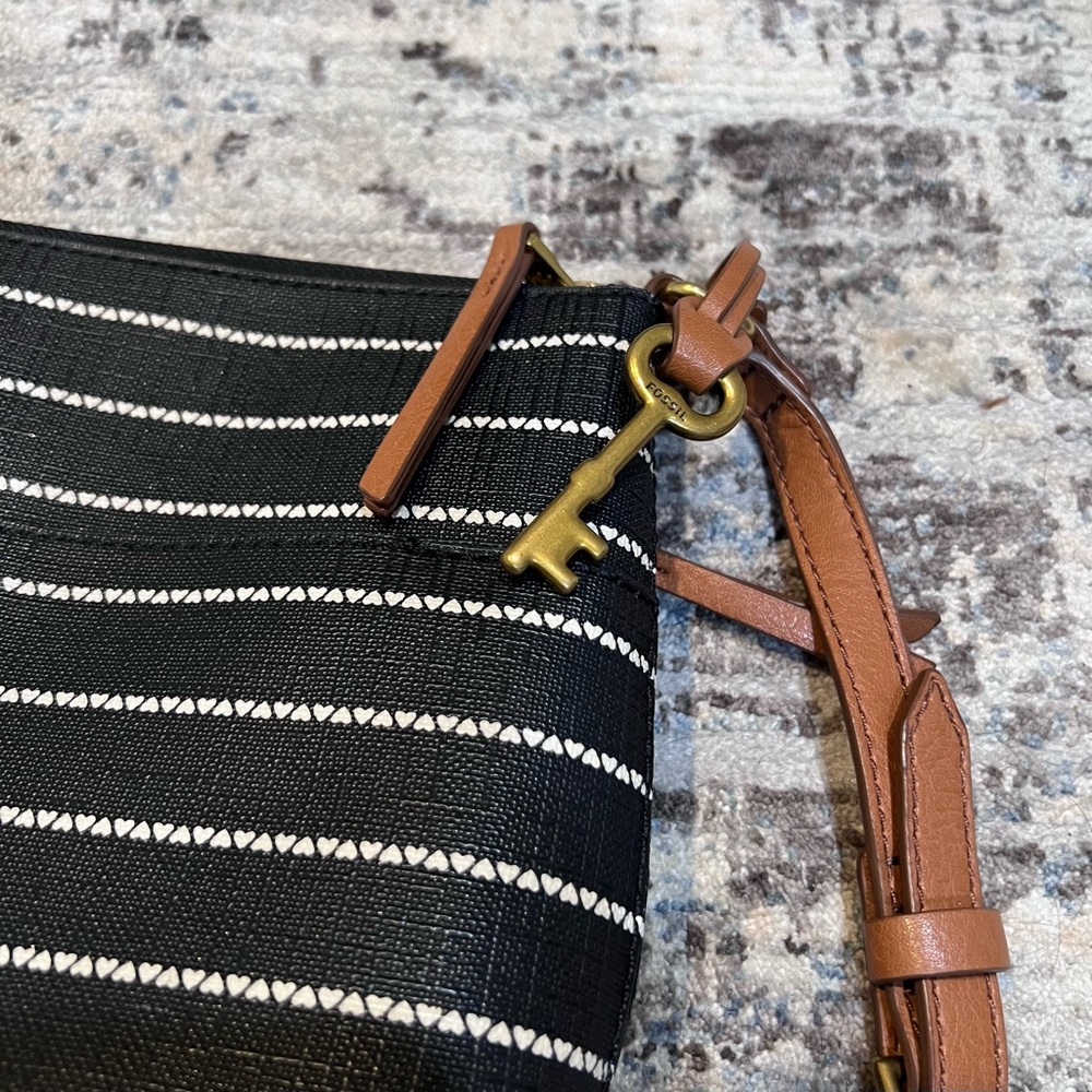 Fossil Fiona Small Black and White Striped Crossbody Bag with Brown Strap - Picture 2 of 10
